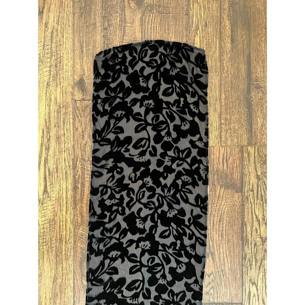 Vintage Accessory Burnout Velvet Oblong Scarf - Black Semi Sheer Floral Wrap